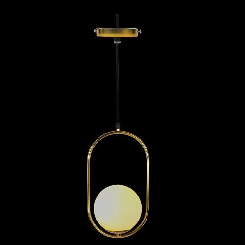 Lexton Golden Capsule Decorative Hanging Ceiling Pendant Light, White Globe & Metal for Bedroom, Living Room (Bulb Not Included) - Image 3