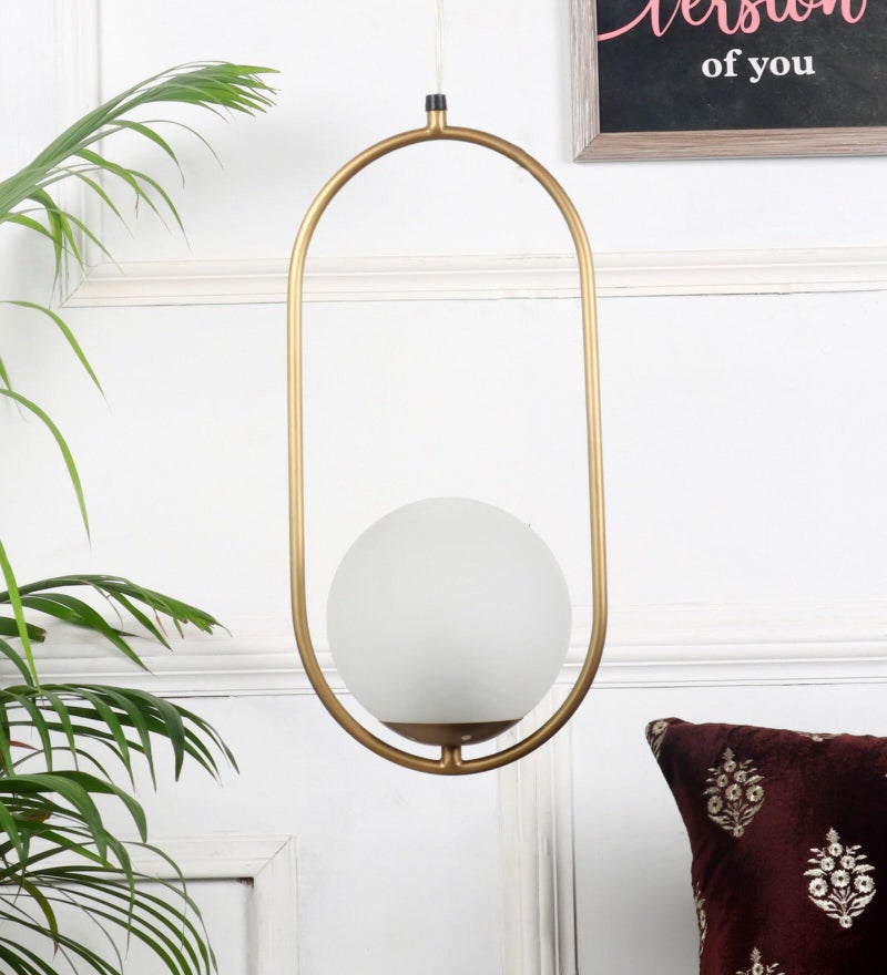 Lexton Golden Capsule Decorative Hanging Ceiling Pendant Light, White Globe & Metal for Bedroom, Living Room (Bulb Not Included) - Image 2