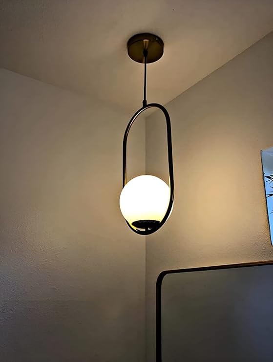 Lexton Golden Capsule Decorative Hanging Ceiling Pendant Light, White Globe & Metal for Bedroom, Living Room (Bulb Not Included) - Image 4