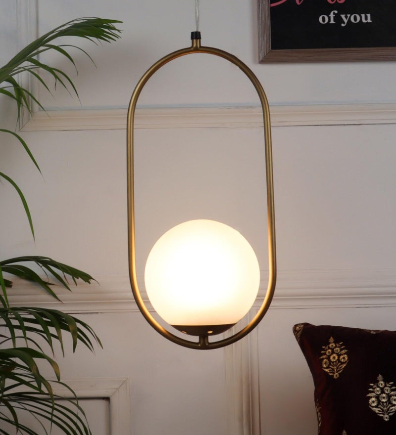 Lexton Golden Capsule Decorative Hanging Ceiling Pendant Light, White Globe & Metal for Bedroom, Living Room (Bulb Not Included) - Image 1