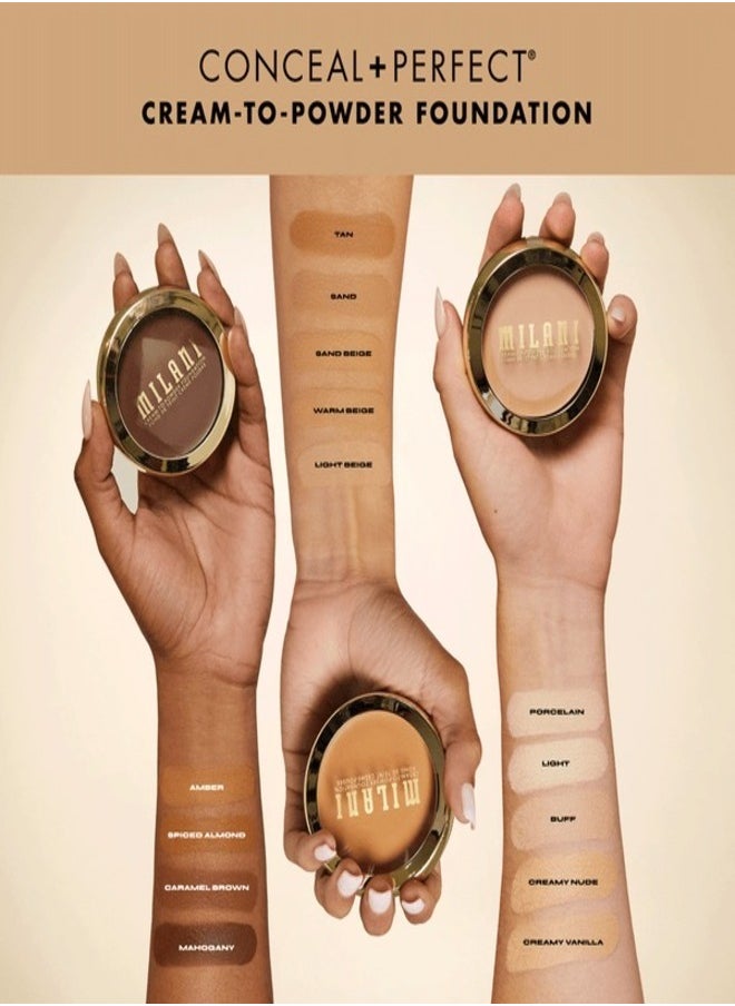MILANI - Milani Conceal + Perfect Smooth Finish Cream to Powder Foundation – 245 Warm Beige | Full Coverage, Lightweight, Natural Matte Finish, Buildable Formula, Long-Lasting Wear, Vegan & Cruelty-Free - Image 1