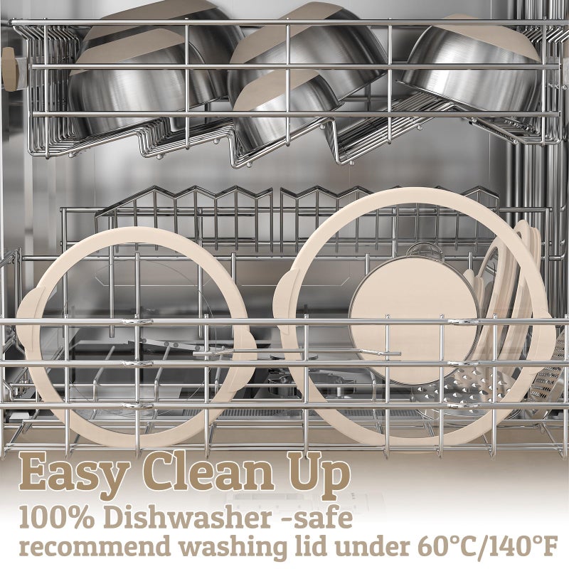 Umite Chef Mixing Bowles Set with Lids Set - Warp-Proof TPR-AS Lids, Stainless Steel Mixing Bowl with 3 Graters & Measuring Lines, Non-Slip Bowls for Baking, Prep, Airtight Food Storage (Khaki 5/3/2/1.5/0.63QT) - Image 4