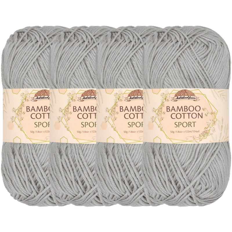 BambooMN JubileeYarn Bamboo Cotton Sport Yarn 50gSkein Cloudy Grey 4 Skeins