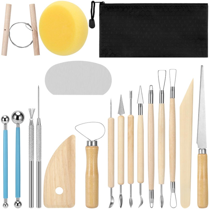 Blisstime 18PCS Clay Sculpting Tools Basic Clay Pottery Carving Tool Kit with Wooden Handles and Tool Bag - Image 3