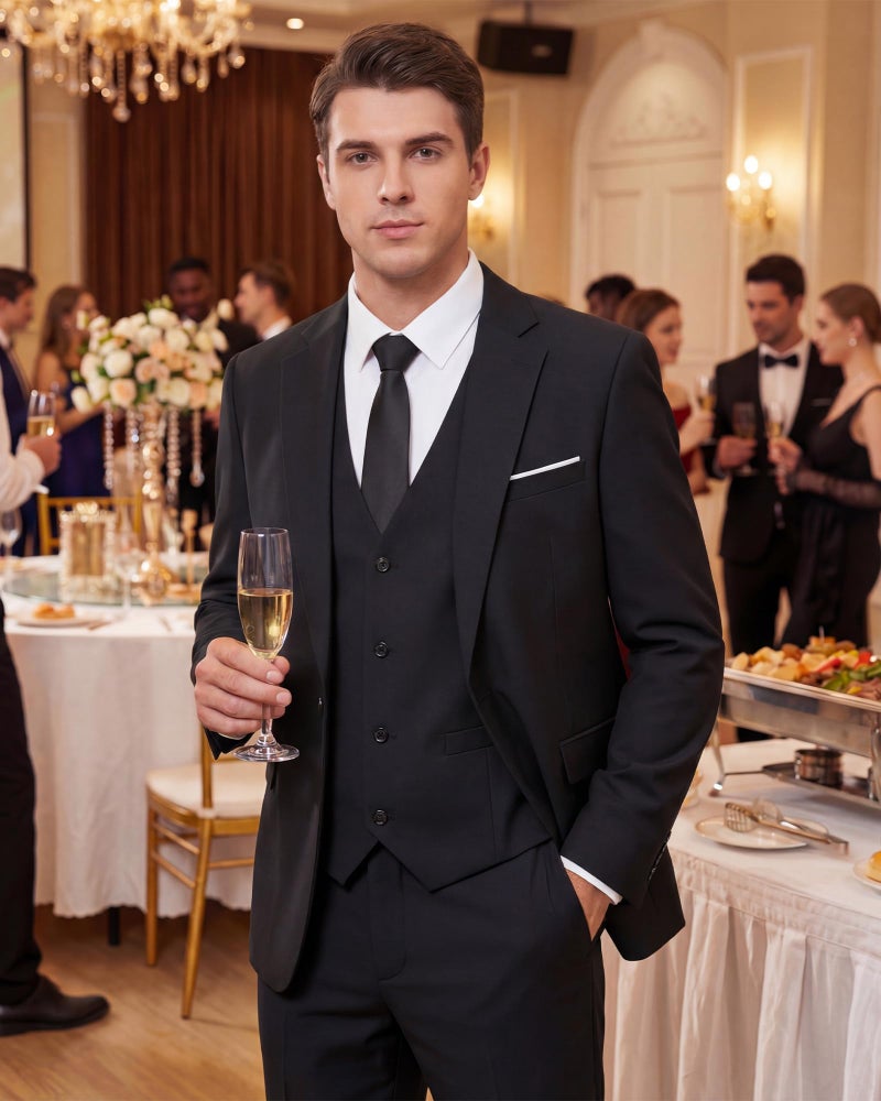 WULFUL Men's 3 Piece Slim Fit Suit Set One Button Blazer Jacket Pants Tuxedo Set for Party Wedding and Business Black - Image 5