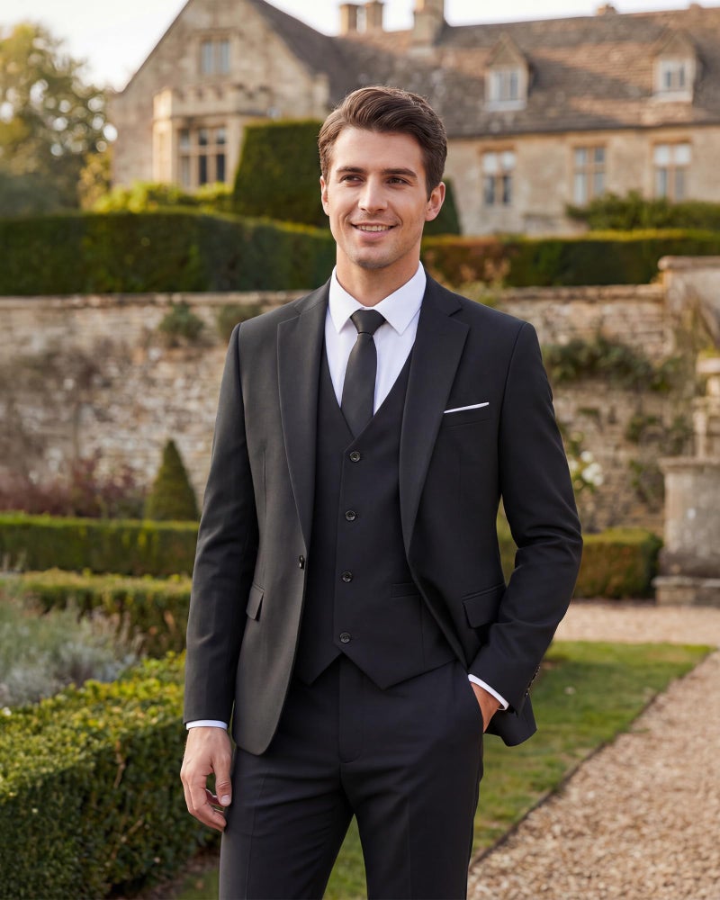 WULFUL Men's 3 Piece Slim Fit Suit Set One Button Blazer Jacket Pants Tuxedo Set for Party Wedding and Business Black - Image 4