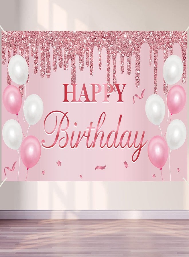 Uiorgui Pink Birthday Banner - Happy Birthday Banner Backdrop Decorations Sign Party Supplies - Image 1
