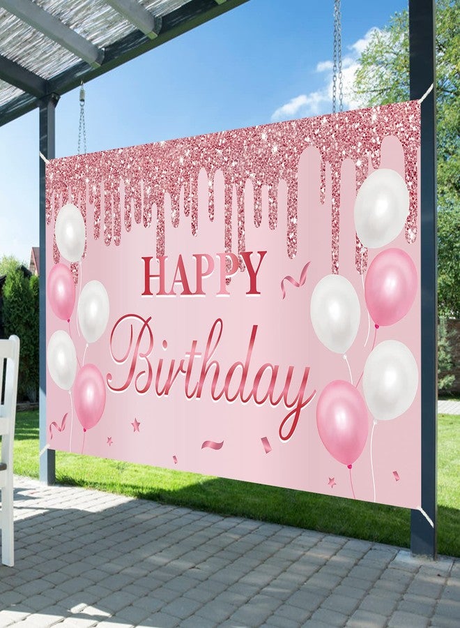 Uiorgui Pink Birthday Banner - Happy Birthday Banner Backdrop Decorations Sign Party Supplies - Image 4