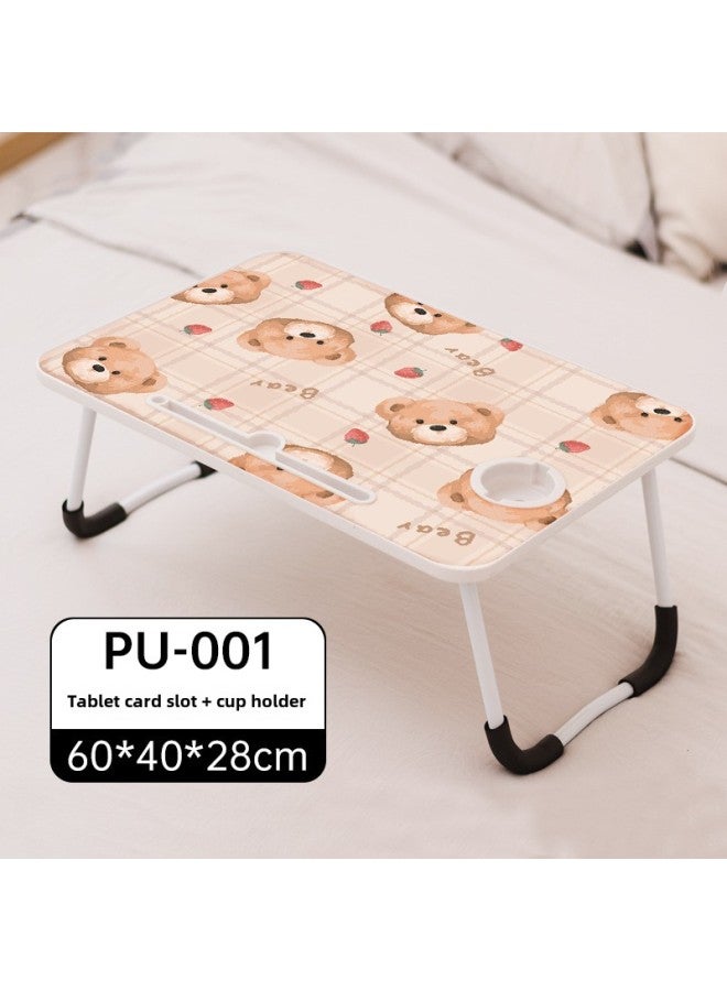Laptop Desk Bed Folding Table Lazy Small Table Bedroom Sitting Student Dormitory Home Study Desk-Color:60x 40x 28cm + Card Slot + Cup Holder  - Image 1