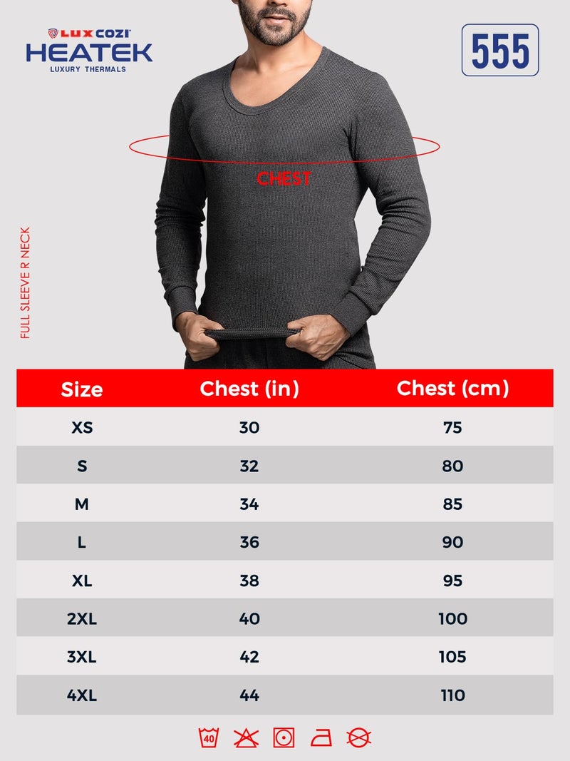 Lux Cozi Heatek Black Melange Round Neck Full Sleeves Thermal Top for Men_HEATEK_555_FSO_BM_100_1PC - Image 2