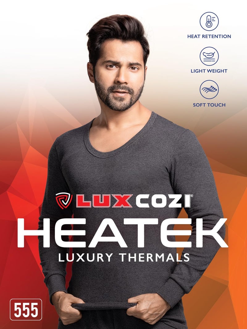 Lux Cozi Heatek Black Melange Round Neck Full Sleeves Thermal Top for Men_HEATEK_555_FSO_BM_100_1PC - Image 4