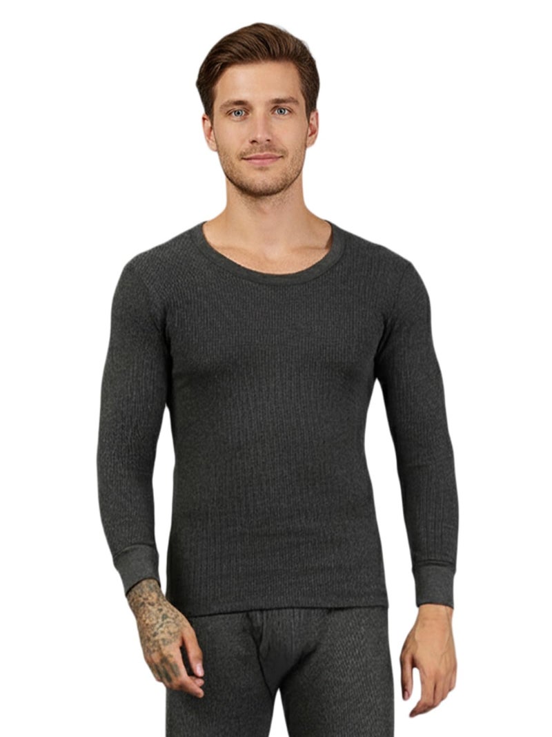 Lux Cozi Heatek Black Melange Round Neck Full Sleeves Thermal Top for Men_HEATEK_555_FSO_BM_100_1PC - Image 1