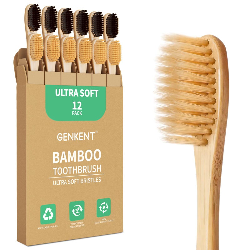 GENKENT Ultra Soft Bamboo Toothbrush, 12 Pack, 0.15mm Bristles - Image 1