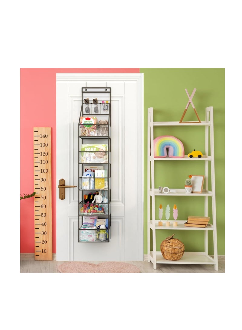 ARNOTEC 6 أرفف معلقة على الباب منظم تخزين معلق مع جيوب بلاستيكية شفافة خلف الباب منظم تخزين مع 3 جيوب صغيرة من PVC لخزانة غرفة النوم والحمام (رمادي) - Image 5