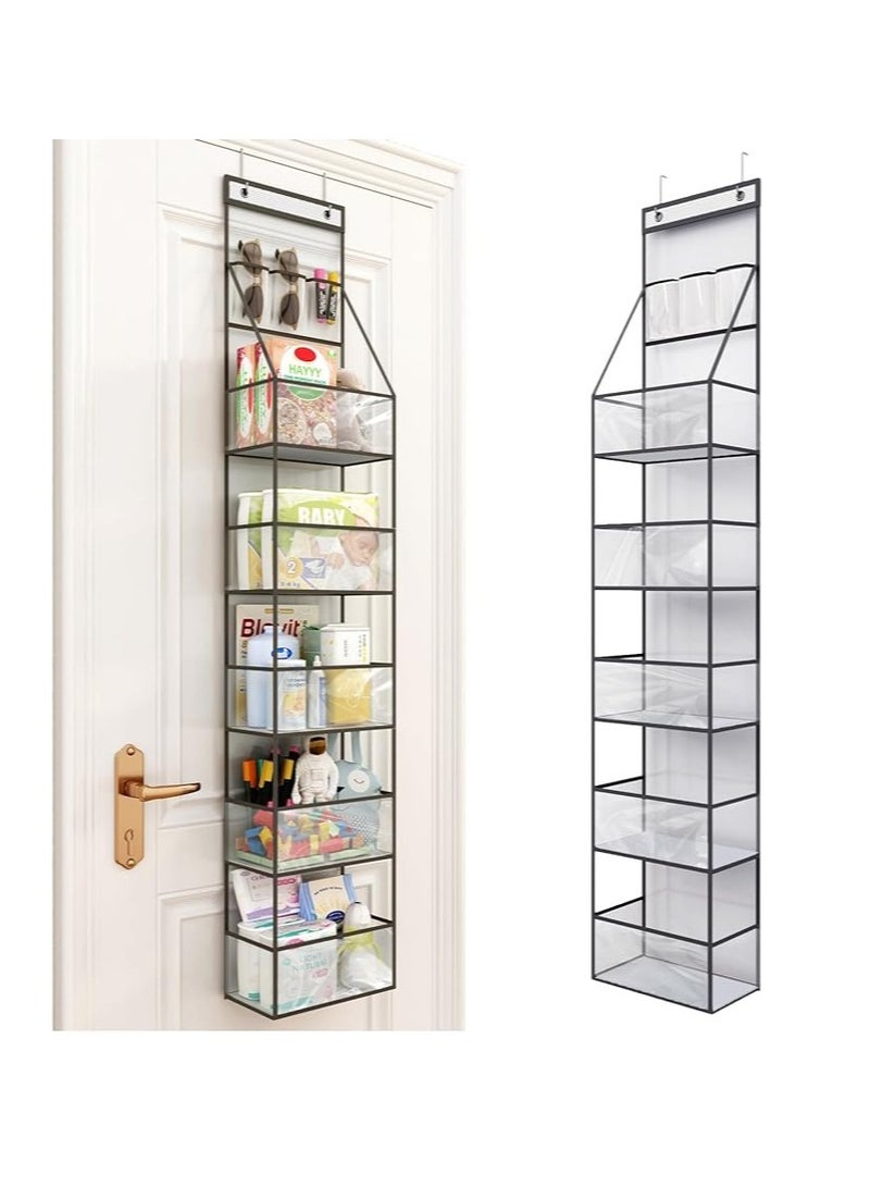 ARNOTEC 6 أرفف معلقة على الباب منظم تخزين معلق مع جيوب بلاستيكية شفافة خلف الباب منظم تخزين مع 3 جيوب صغيرة من PVC لخزانة غرفة النوم والحمام (رمادي) - Image 3