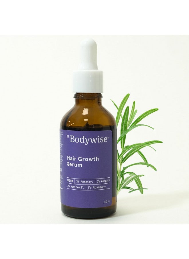 Be Bodywise سيروم شعر إكليل الجبل | مع 3% ريدنسيل، 2% أمنيكسيل، و 2% أناغين | لشعر أكثر كثافة وقوة | يمنع تساقط الشعر وينشط بصيلات الشعر | لجميع أنواع الشعر | 50 مل  - Image 1
