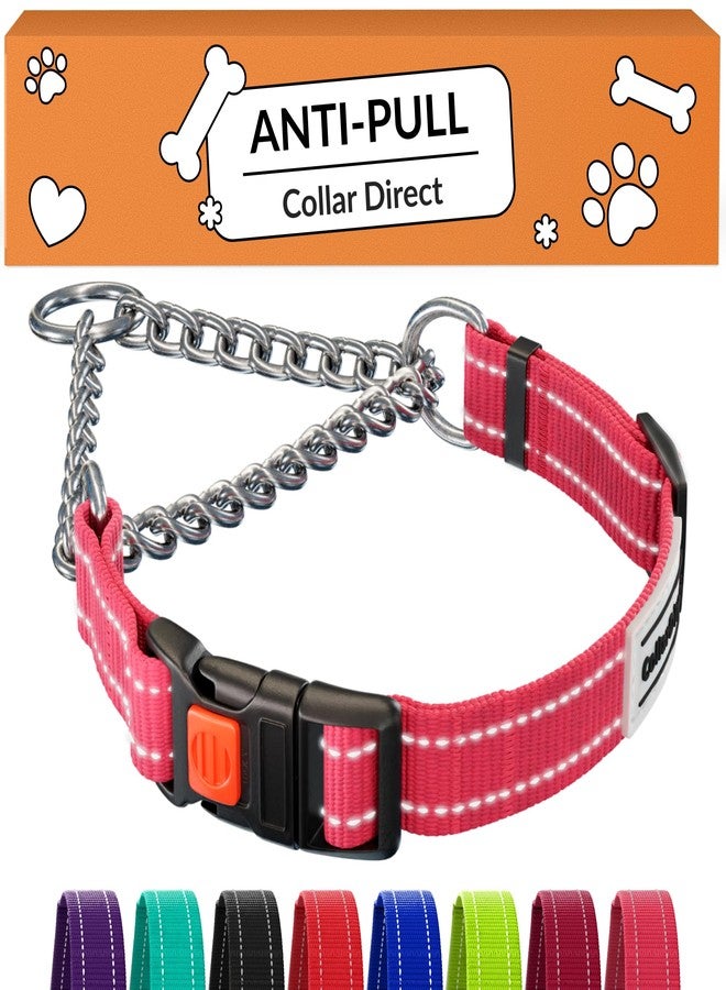 CollarDirect Martingale Dog Collar with Stainless Steel Chain and Quick Release Buckle - Reflective Collar for Large, Medium, Small Dogs - Pink, Large (Neck Size 17"-22") - Image 1