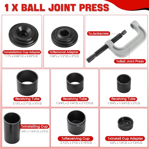 DASBET Ball Joint Removal Tool Kit | Ball Joint Press & U Joint Removal Kit Heavy Duty Ball Joint Press Fits Most 2WD and 4WD Cars Light Trucks 10PCS Ball Joint Service Tool Bushing Press Kit (Red) - Image 2