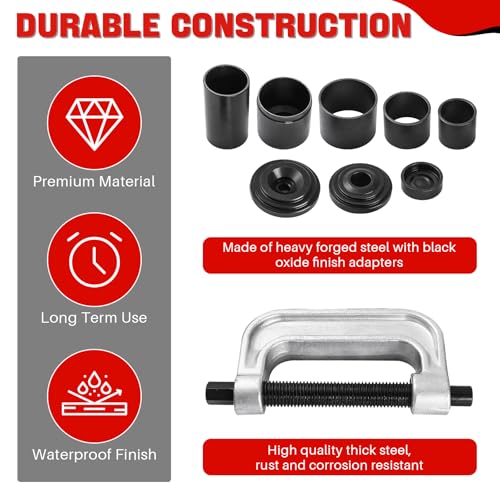 DASBET Ball Joint Removal Tool Kit | Ball Joint Press & U Joint Removal Kit Heavy Duty Ball Joint Press Fits Most 2WD and 4WD Cars Light Trucks 10PCS Ball Joint Service Tool Bushing Press Kit (Red) - Image 3