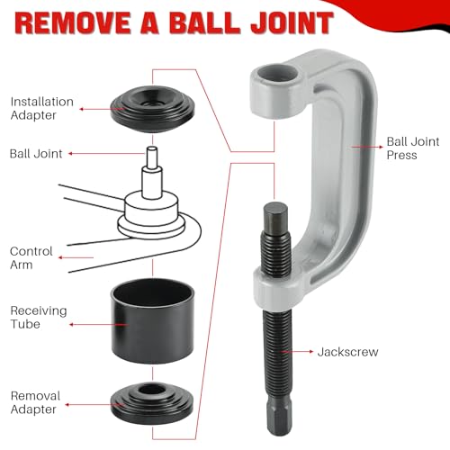 DASBET Ball Joint Removal Tool Kit | Ball Joint Press & U Joint Removal Kit Heavy Duty Ball Joint Press Fits Most 2WD and 4WD Cars Light Trucks 10PCS Ball Joint Service Tool Bushing Press Kit (Red) - Image 4
