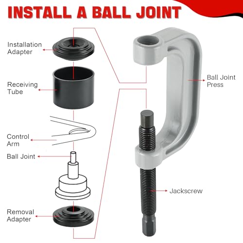 DASBET Ball Joint Removal Tool Kit | Ball Joint Press & U Joint Removal Kit Heavy Duty Ball Joint Press Fits Most 2WD and 4WD Cars Light Trucks 10PCS Ball Joint Service Tool Bushing Press Kit (Red) - Image 5