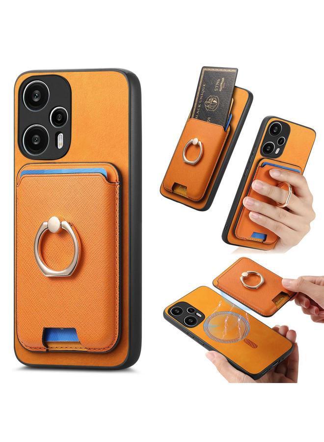 اس-توب جراب لهاتف Redmi Note 12 Turbo / Poco F5 5G جراب جلدي بتصميم متقاطع عتيق مع حلقة إدخال عمودية وحقيبة بطاقات MagSafe - Image 1