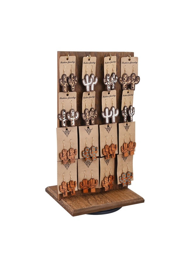Ikee Design Wooden Rotating Two-Sided Jewelry Display Stand Rotating Organizer With 32 Hooks For Store Earring Display With Hooks Keychain Display Brown Color 9 W X 7.5 D X 16.5 H  - Image 1