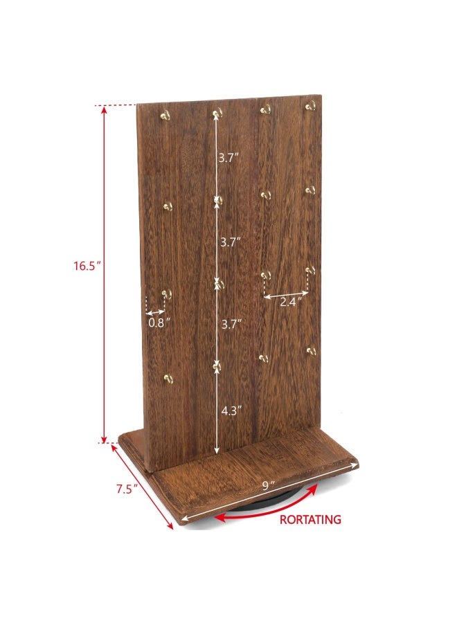 Ikee Design Wooden Rotating Two-Sided Jewelry Display Stand Rotating Organizer With 32 Hooks For Store Earring Display With Hooks Keychain Display Brown Color 9 W X 7.5 D X 16.5 H  - Image 2
