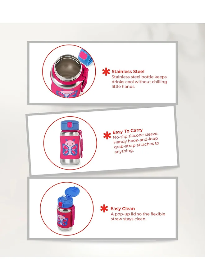 Skip Hop Spark Style Stainless Steel Straw Bottle - Fun & Stylish Train Design for Kids