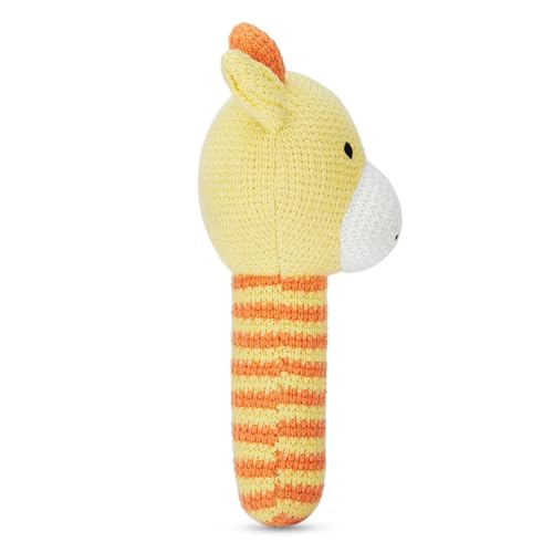 Haus & Kinder Baby Rattle Toy – Pack of 1 | Giraffe-Shaped Knitted Rattle for Newborns | Yellow, Soft Cotton with Polyfibre Filling, Sensory Toy – 15 cm – 0-2 Years | Safe First Toy for Babies - Image 4