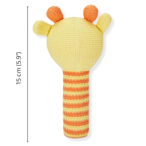 Haus & Kinder Baby Rattle Toy – Pack of 1 | Giraffe-Shaped Knitted Rattle for Newborns | Yellow, Soft Cotton with Polyfibre Filling, Sensory Toy – 15 cm – 0-2 Years | Safe First Toy for Babies - Image 3