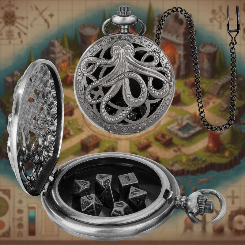 2024 Hot DND Dice Bronze Octopus Watch Case Pendant White Antique-PDND0402 - Image 3