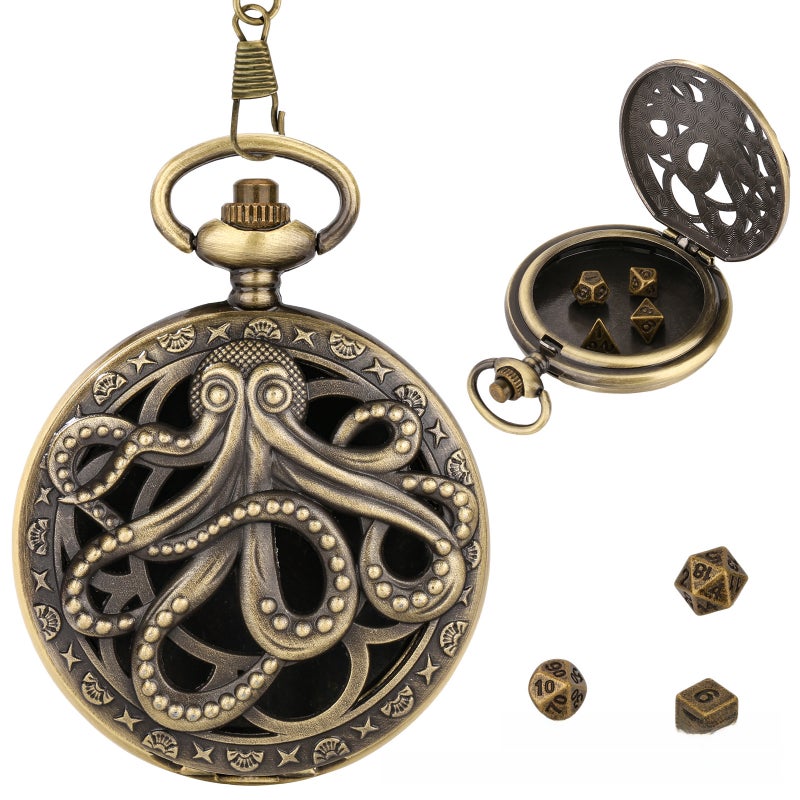 2024 Hot DND Dice Bronze Octopus Watch Case Pendant White Antique-PDND0402 - Image 5