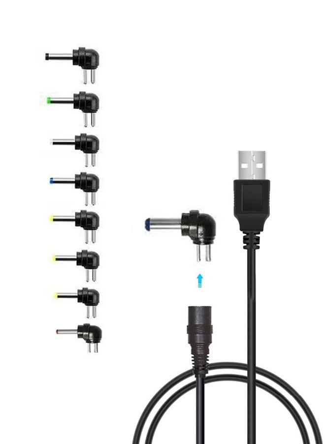 SJet Universal 5V USB to DC 5V Power Cord 5.5 2.1 mm Plug Connector Tip Jack Charging Cable with 8 Connector Tips - Image 1