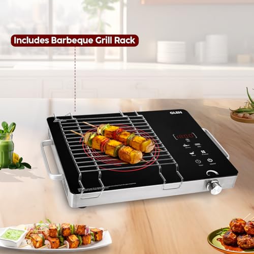 Glen 2200W Infrared Cooktop with Steel Grill Rack, Touch Control, Polished Crystal Glass Plate, Digital Display, 4 Preset & Timer, 4.5kV Surge Protection | Compatible with All Metals & Flat Bottom - Image 2