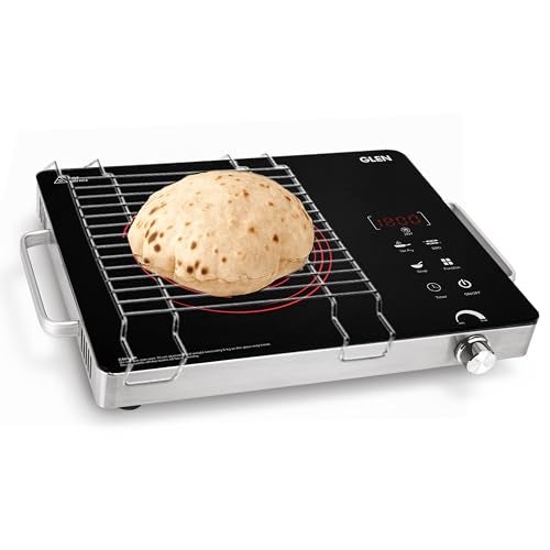 Glen 2200W Infrared Cooktop with Steel Grill Rack, Touch Control, Polished Crystal Glass Plate, Digital Display, 4 Preset & Timer, 4.5kV Surge Protection | Compatible with All Metals & Flat Bottom - Image 1