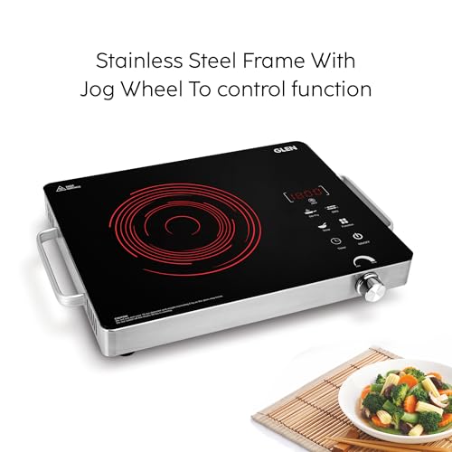 Glen 2200W Infrared Cooktop with Steel Grill Rack, Touch Control, Polished Crystal Glass Plate, Digital Display, 4 Preset & Timer, 4.5kV Surge Protection | Compatible with All Metals & Flat Bottom - Image 3