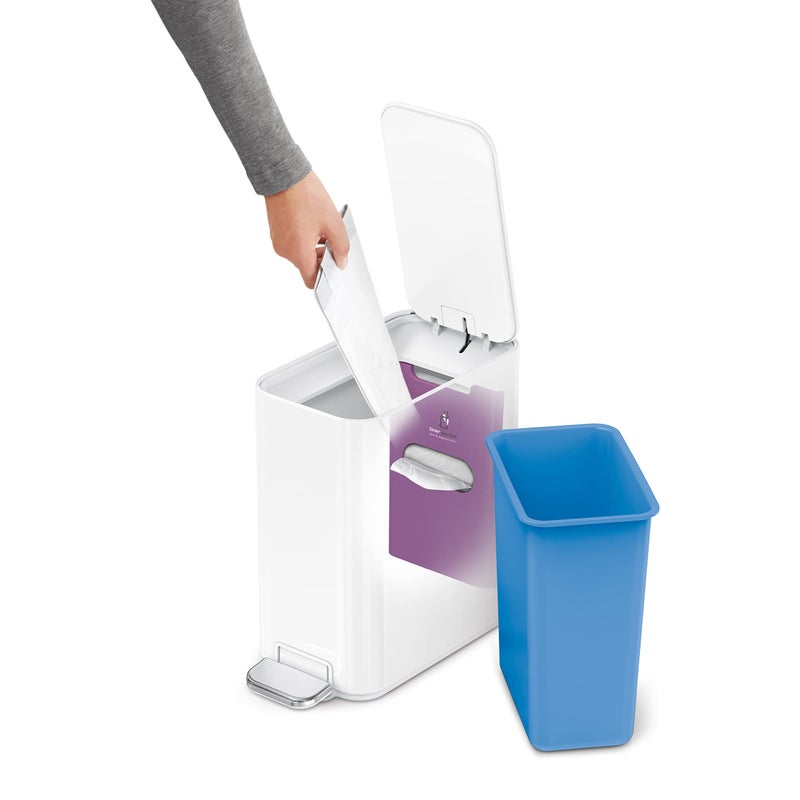 simplehuman Small Bathroom Trash Can with Lid, Stainless Steel Waste Basket, 5 Liter / 1.3 Gallon, White - Image 3