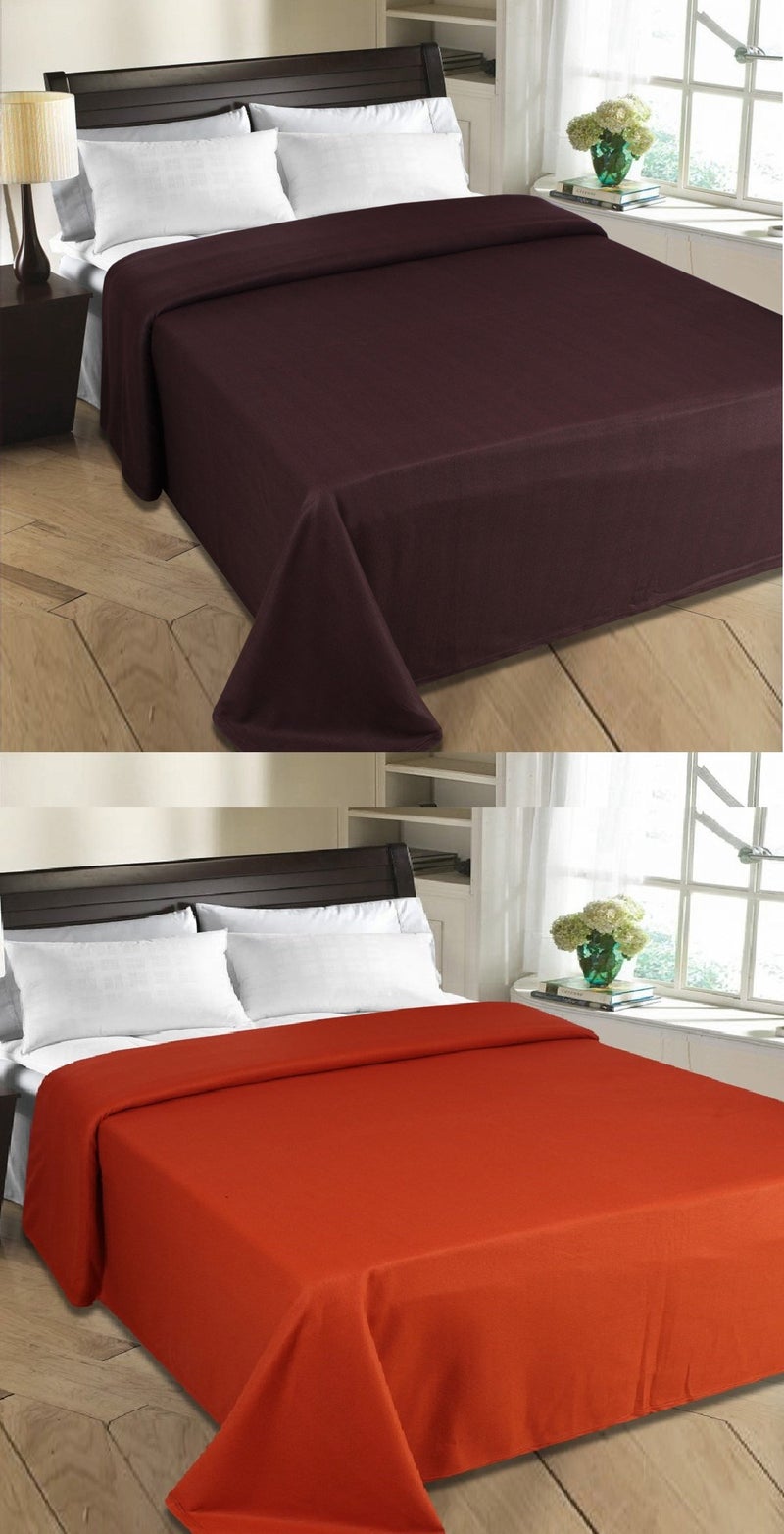 Goyal's Polar Fleece Double Bed Blanket Coffee and Rust - Pack of 2 - Image 1