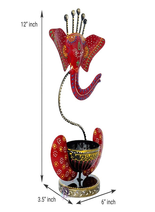 Discount ARA Metal Lord Ganesha Tealight Holder For Wedding Best Gift/Ganesh Diya Candle Holder/Decorative/Ganpati Tealight Holder/Home Decor Item, Dark Red - Image 3