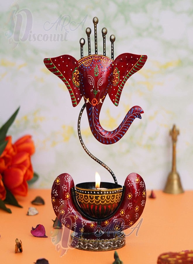 Discount ARA Metal Lord Ganesha Tealight Holder For Wedding Best Gift/Ganesh Diya Candle Holder/Decorative/Ganpati Tealight Holder/Home Decor Item, Dark Red - Image 1