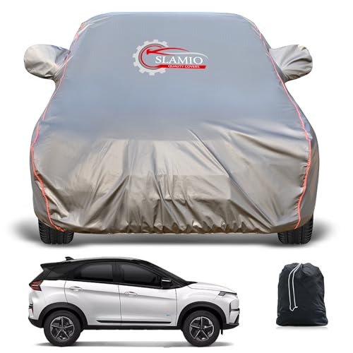 Slamio Heavy-Duty Car Body Cover for Tata Nexon EV (2020-2026) | Waterproof, Dustproof, UV Protection, Custom Fit, Heavy Belt & Buckle with Mirror & Antenna Pocket | Dark Grey - Image 1