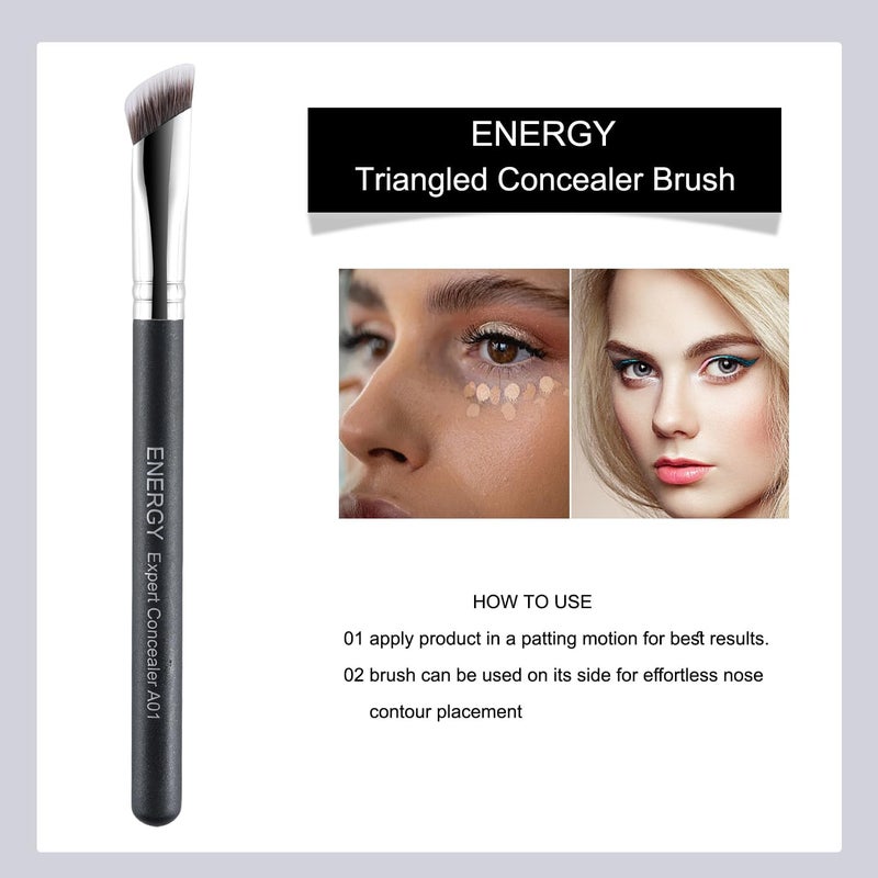 Energy Concealer Brush Under Eye Angled Nose Contour Brush for Powder Foundation Eyeshadow Concealer with Liquid Cream Powder Concealing Blending Contouring Triangled Vegan Face Brush Large - Image 4