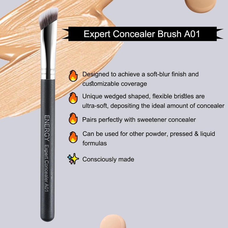 Energy Concealer Brush Under Eye Angled Nose Contour Brush for Powder Foundation Eyeshadow Concealer with Liquid Cream Powder Concealing Blending Contouring Triangled Vegan Face Brush Large - Image 1