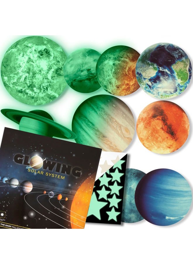 LIDERSTAR Glow in The Dark Stars and Planets, Bright Solar System Wall Stickers -Sun Earth Mars and so on,9 Glowing Ceiling Decals for Bedroom Living Room,Shining Space Decoration for Kids for Girls and Boys - Image 1