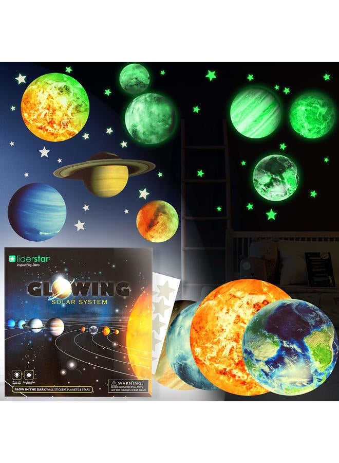 LIDERSTAR Glow in The Dark Stars and Planets, Bright Solar System Wall Stickers -Sun Earth Mars and so on,9 Glowing Ceiling Decals for Bedroom Living Room,Shining Space Decoration for Kids for Girls and Boys - Image 3