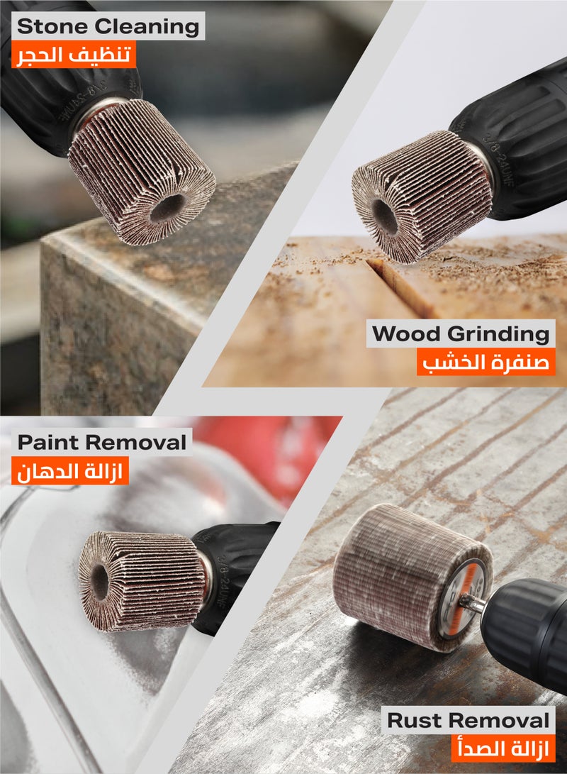 LAWAZIM Pro7 Sanding Flap Wheel for Drill - 5 Piece, 50x50mm, 80 Grit- 1/4 inch 6mm Shank Mounted Aluminum Oxide Cylindrical Shape Grinding Abrasive Polishing Disc Sander for Metal Wood Paint Removal - Image 3