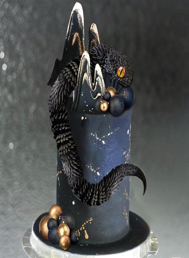 Roaring Good Time 3D Printed Snake Fantasy Snake Cake Decoration Wizard Cake Topper Black Gold Balls Cake for Birthday Fantasy Fan Party Supplies - Image 4