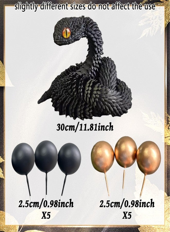 Roaring Good Time 3D Printed Snake Fantasy Snake Cake Decoration Wizard Cake Topper Black Gold Balls Cake for Birthday Fantasy Fan Party Supplies - Image 2