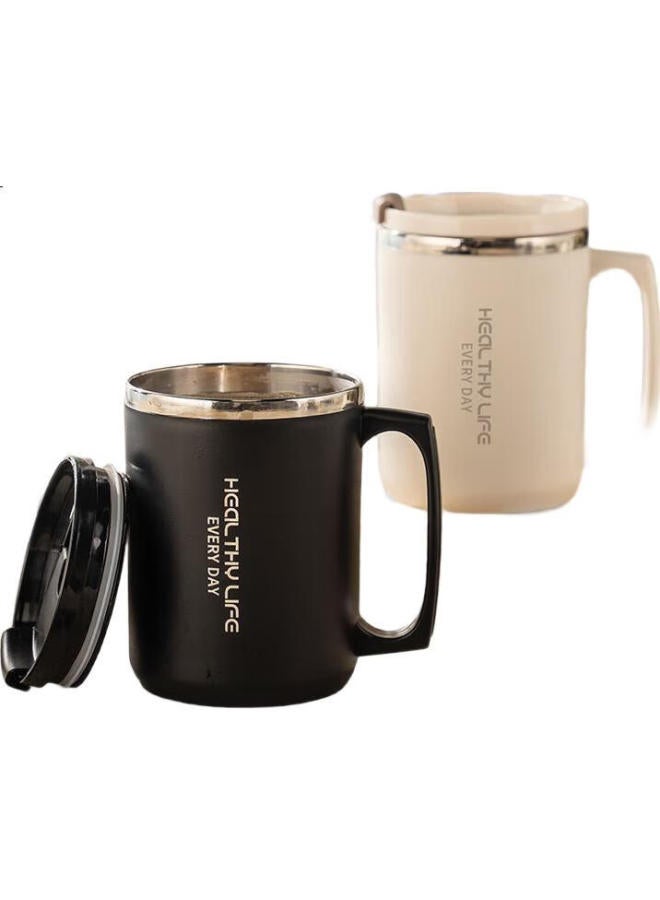 Caizhi 304 Stainless Steel Water Cup, Mug, Coffee Cup With Lid, Double-Layer Insulated Drinking Cup For Home Use, Black Cz6226 - Image 2